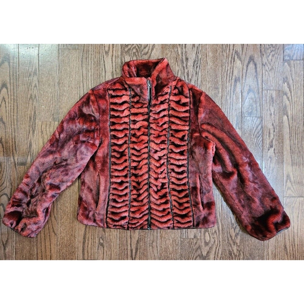 1 Madison Women's Faux Fur Coat Size Large Red Jacket
